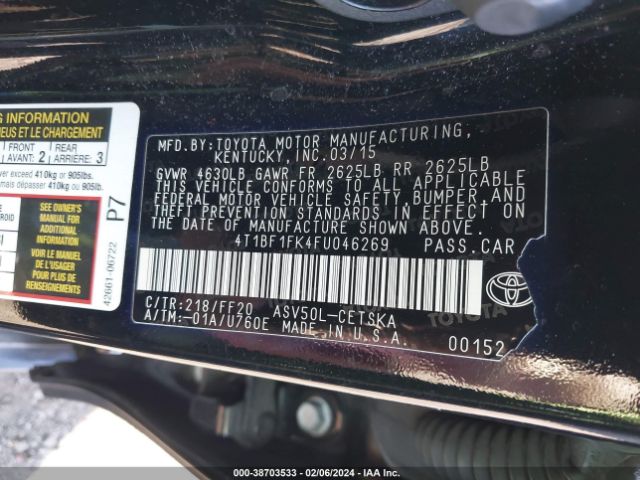 Photo 8 VIN: 4T1BF1FK4FU046269 - TOYOTA CAMRY 