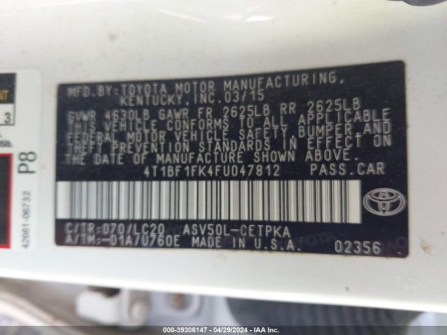 Photo 8 VIN: 4T1BF1FK4FU047812 - TOYOTA CAMRY 