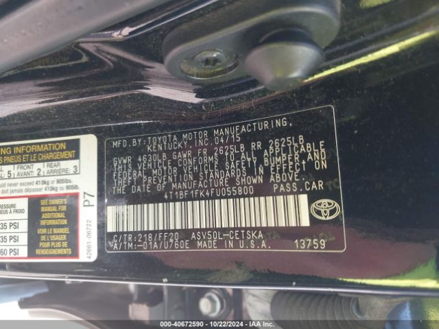 Photo 8 VIN: 4T1BF1FK4FU055800 - TOYOTA CAMRY 