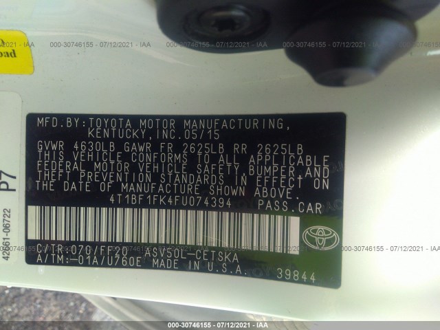 Photo 8 VIN: 4T1BF1FK4FU074394 - TOYOTA CAMRY 