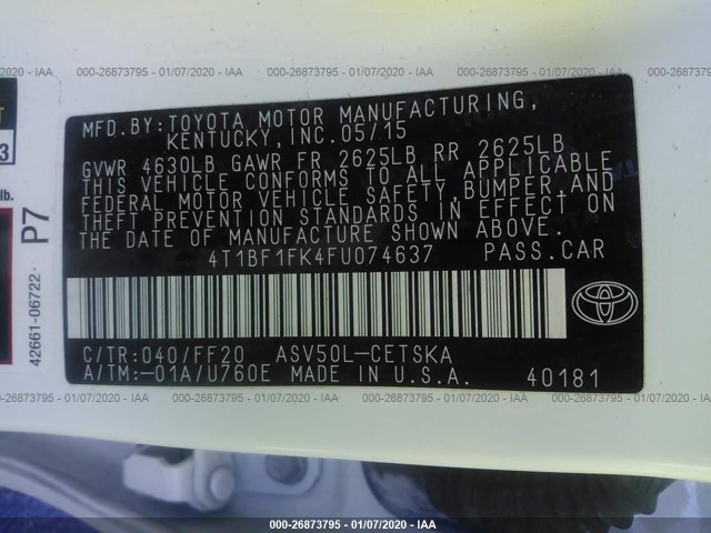 Photo 8 VIN: 4T1BF1FK4FU074637 - TOYOTA CAMRY 