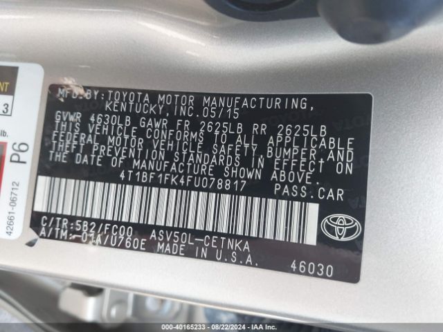 Photo 8 VIN: 4T1BF1FK4FU078817 - TOYOTA CAMRY 