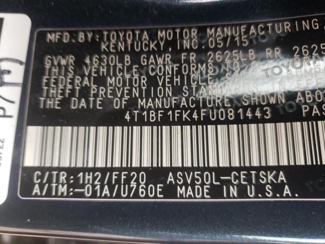 Photo 9 VIN: 4T1BF1FK4FU081443 - TOYOTA CAMRY LE 