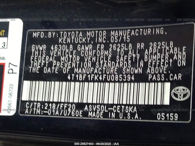 Photo 8 VIN: 4T1BF1FK4FU085394 - TOYOTA CAMRY 