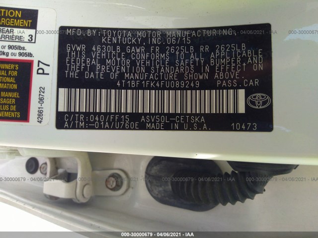 Photo 8 VIN: 4T1BF1FK4FU089249 - TOYOTA CAMRY 