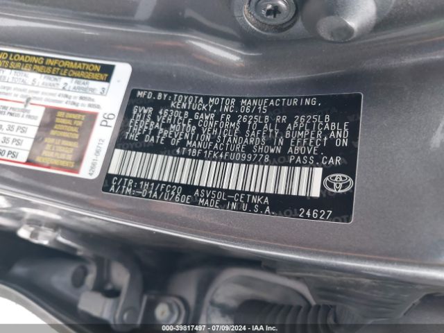 Photo 8 VIN: 4T1BF1FK4FU099778 - TOYOTA CAMRY 