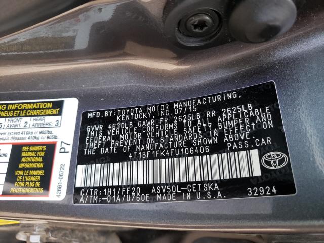 Photo 9 VIN: 4T1BF1FK4FU106406 - TOYOTA CAMRY LE 