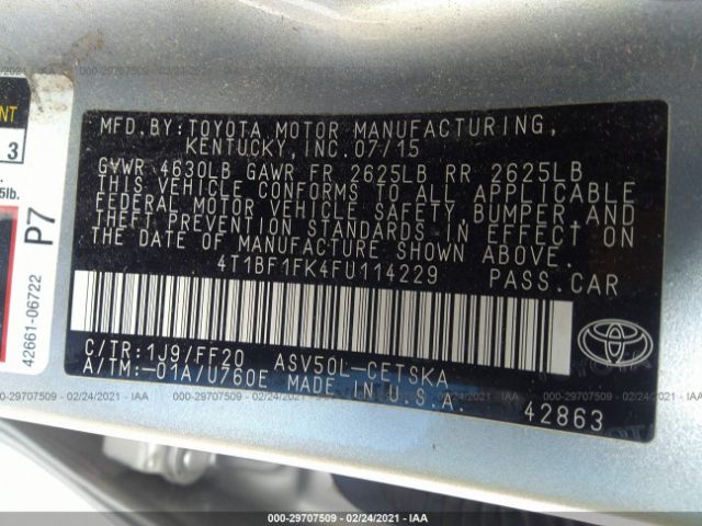 Photo 8 VIN: 4T1BF1FK4FU114229 - TOYOTA CAMRY 