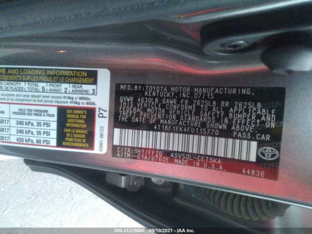 Photo 8 VIN: 4T1BF1FK4FU115770 - TOYOTA CAMRY 