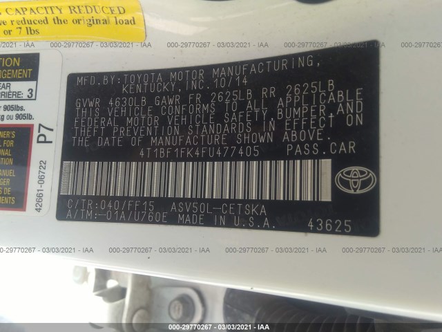 Photo 8 VIN: 4T1BF1FK4FU477405 - TOYOTA CAMRY 