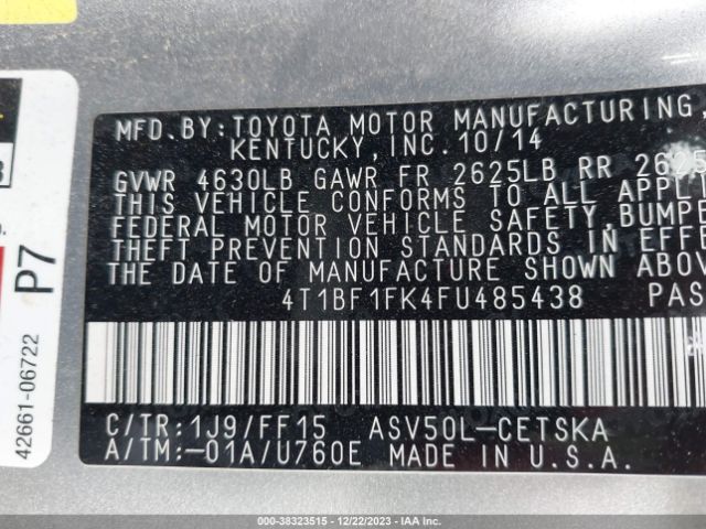 Photo 8 VIN: 4T1BF1FK4FU485438 - TOYOTA CAMRY 