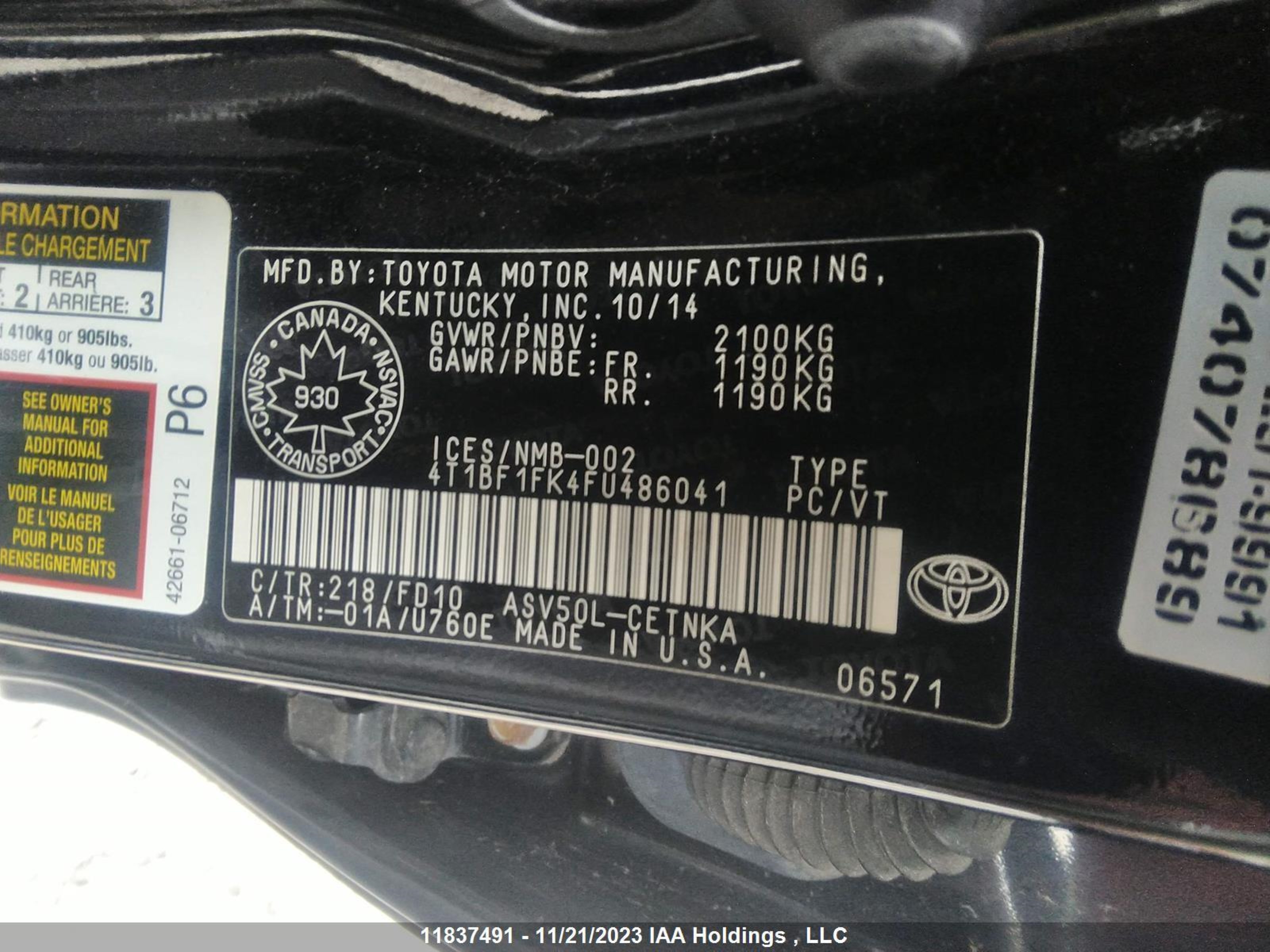 Photo 8 VIN: 4T1BF1FK4FU486041 - TOYOTA CAMRY 