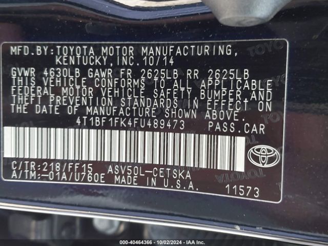 Photo 8 VIN: 4T1BF1FK4FU489473 - TOYOTA CAMRY 