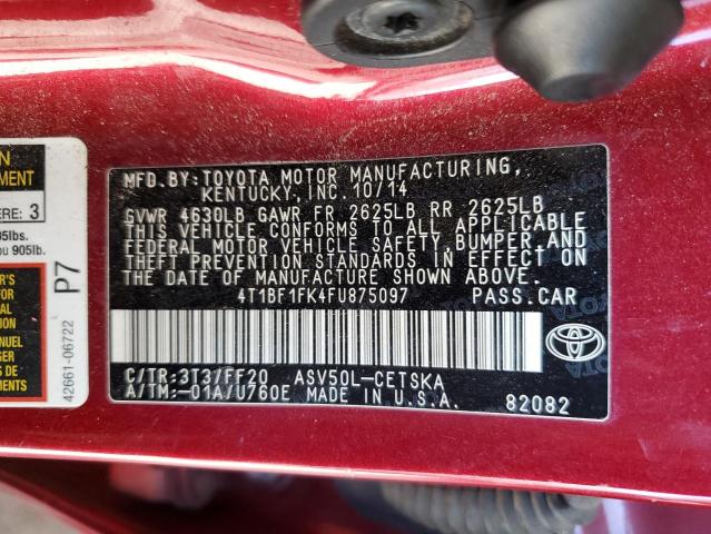 Photo 11 VIN: 4T1BF1FK4FU875097 - TOYOTA CAMRY 