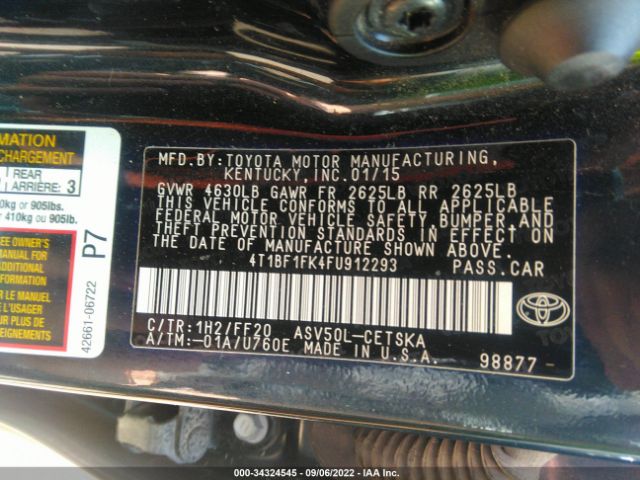 Photo 8 VIN: 4T1BF1FK4FU912293 - TOYOTA CAMRY 