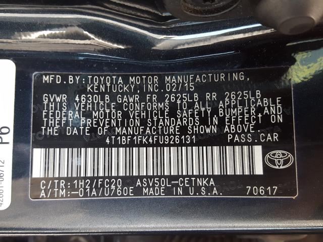 Photo 9 VIN: 4T1BF1FK4FU926131 - TOYOTA CAMRY LE 