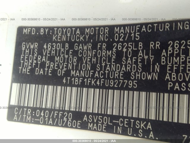 Photo 8 VIN: 4T1BF1FK4FU927795 - TOYOTA CAMRY 