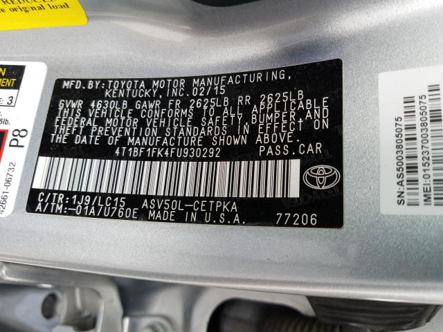 Photo 9 VIN: 4T1BF1FK4FU930292 - TOYOTA CAMRY LE 