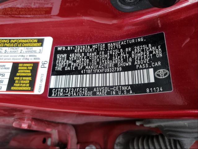 Photo 9 VIN: 4T1BF1FK4FU932799 - TOYOTA CAMRY LE 