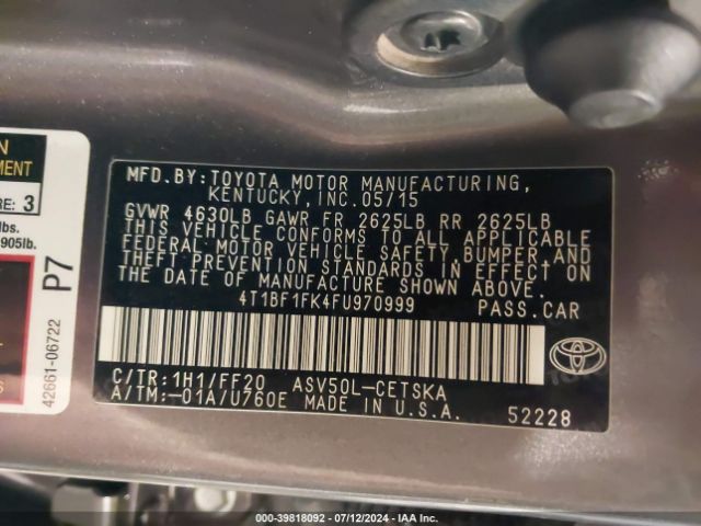 Photo 8 VIN: 4T1BF1FK4FU970999 - TOYOTA CAMRY 