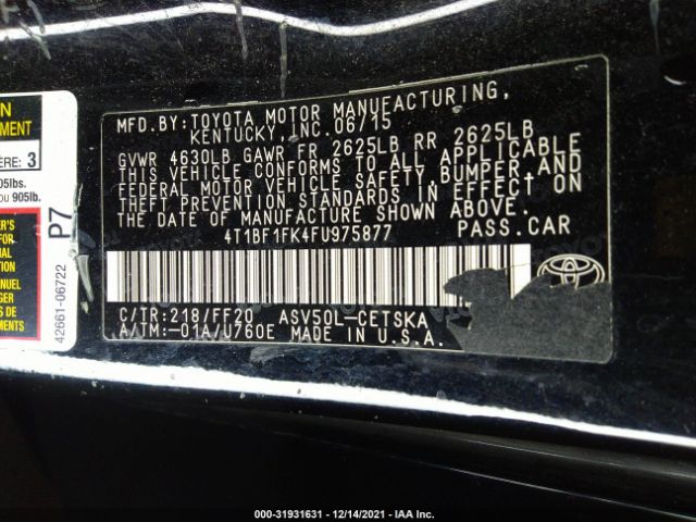 Photo 8 VIN: 4T1BF1FK4FU975877 - TOYOTA CAMRY 