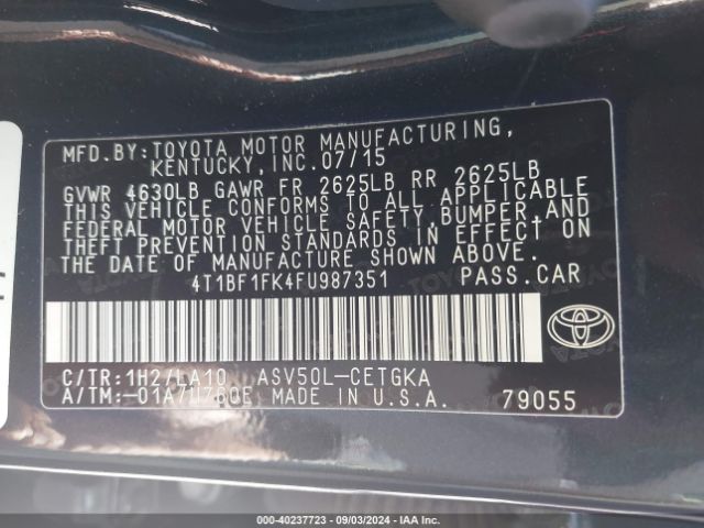 Photo 8 VIN: 4T1BF1FK4FU987351 - TOYOTA CAMRY 