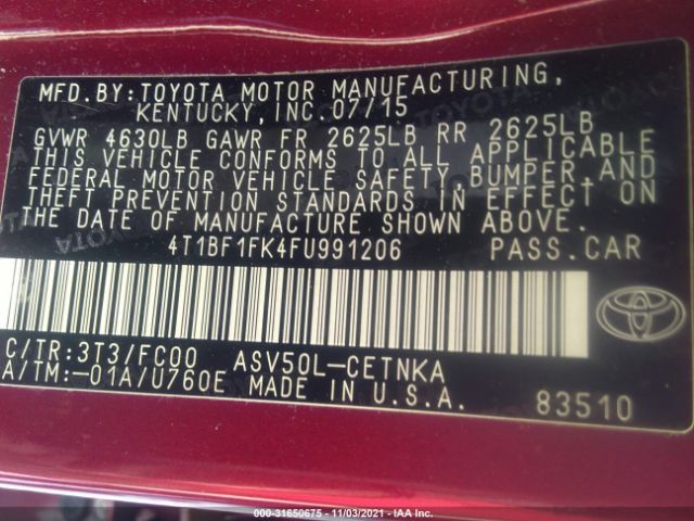 Photo 8 VIN: 4T1BF1FK4FU991206 - TOYOTA CAMRY 