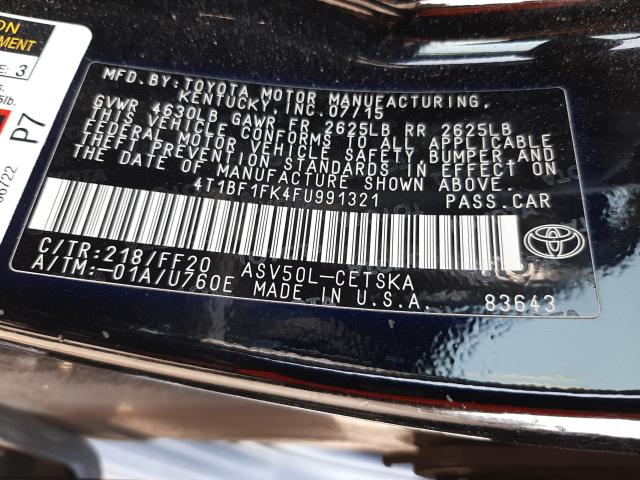 Photo 9 VIN: 4T1BF1FK4FU991321 - TOYOTA CAMRY LE 