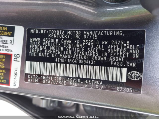 Photo 8 VIN: 4T1BF1FK4FU994431 - TOYOTA CAMRY 