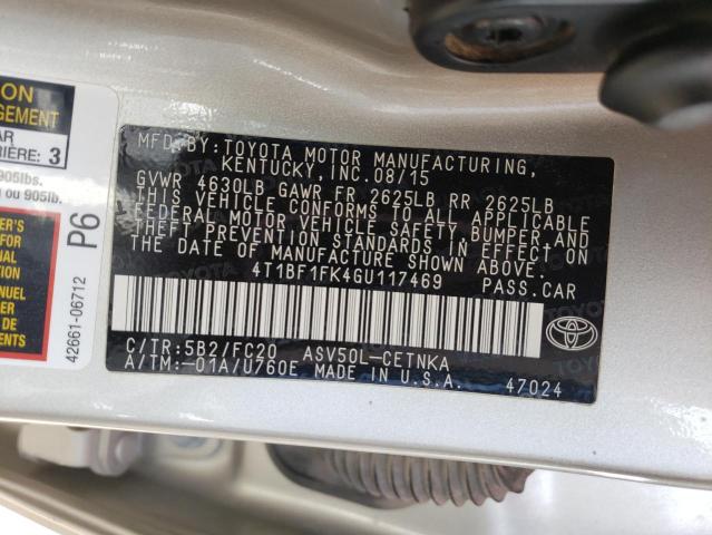 Photo 11 VIN: 4T1BF1FK4GU117469 - TOYOTA CAMRY LE 