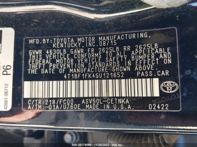 Photo 8 VIN: 4T1BF1FK4GU121652 - TOYOTA CAMRY 