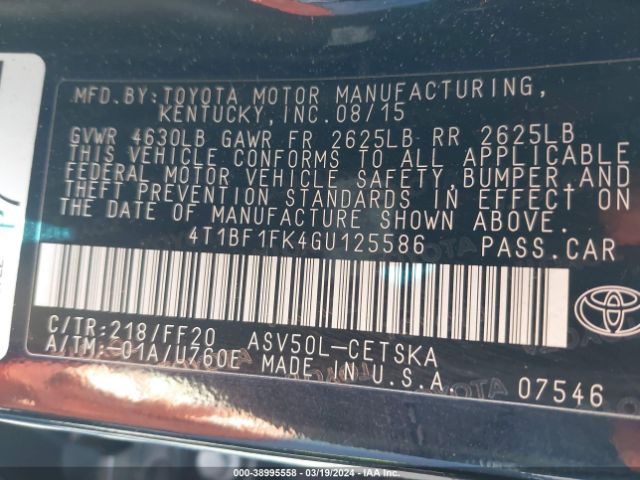 Photo 8 VIN: 4T1BF1FK4GU125586 - TOYOTA CAMRY 