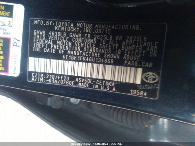 Photo 8 VIN: 4T1BF1FK4GU134868 - TOYOTA CAMRY 