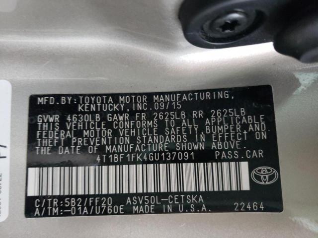 Photo 9 VIN: 4T1BF1FK4GU137091 - TOYOTA CAMRY LE 