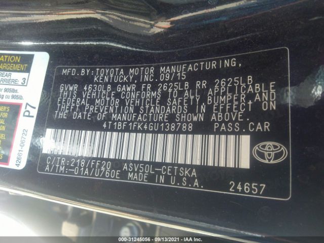 Photo 8 VIN: 4T1BF1FK4GU138788 - TOYOTA CAMRY 