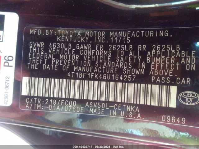 Photo 8 VIN: 4T1BF1FK4GU164257 - TOYOTA CAMRY 