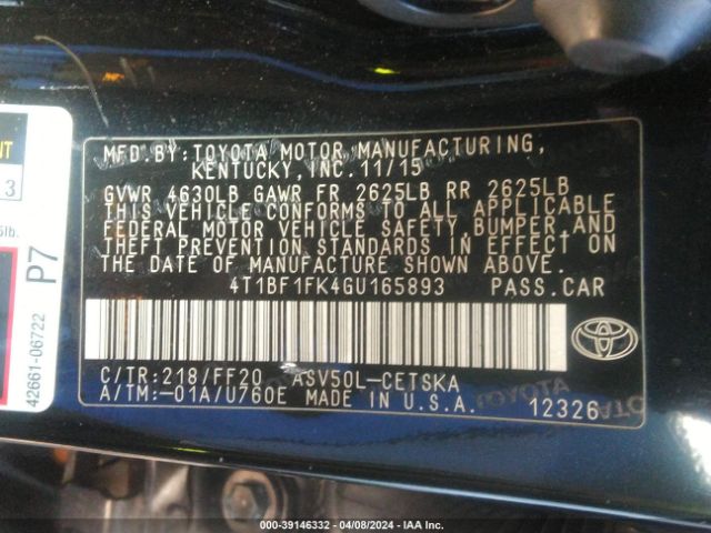 Photo 8 VIN: 4T1BF1FK4GU165893 - TOYOTA CAMRY 