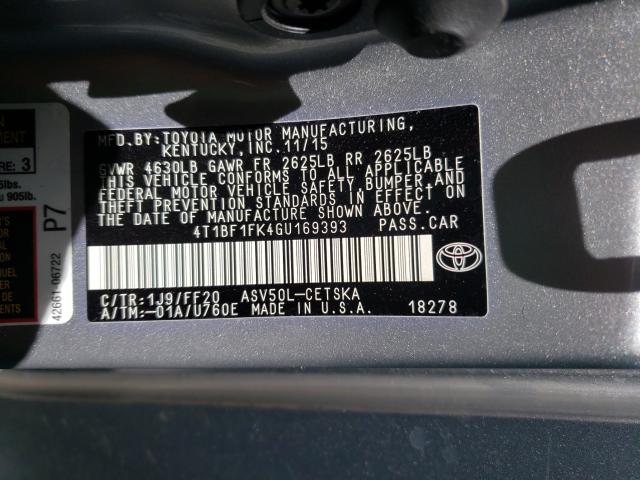 Photo 9 VIN: 4T1BF1FK4GU169393 - TOYOTA CAMRY LE 