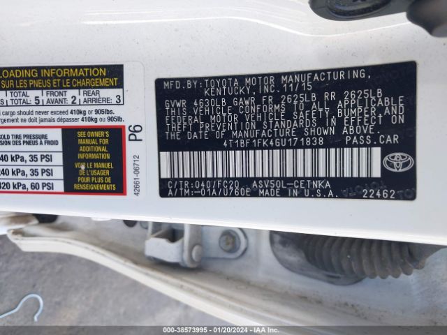 Photo 8 VIN: 4T1BF1FK4GU171838 - TOYOTA CAMRY 