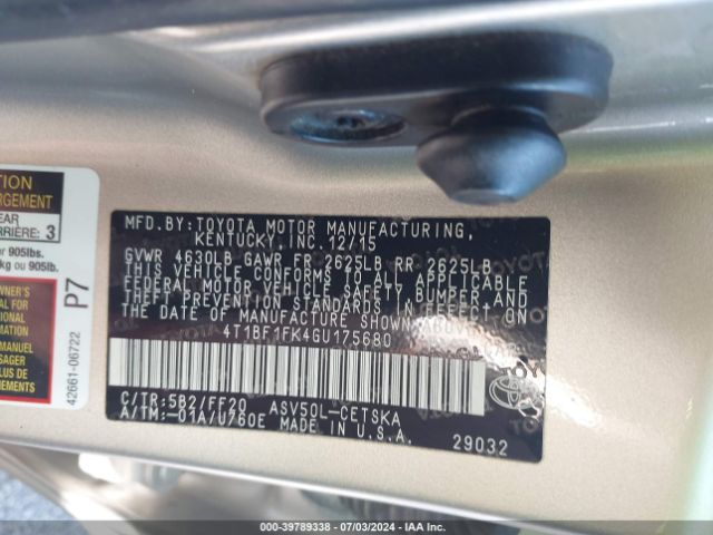 Photo 8 VIN: 4T1BF1FK4GU175680 - TOYOTA CAMRY 