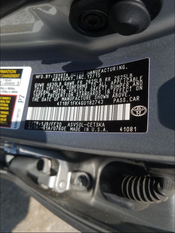 Photo 9 VIN: 4T1BF1FK4GU182743 - TOYOTA CAMRY LE 