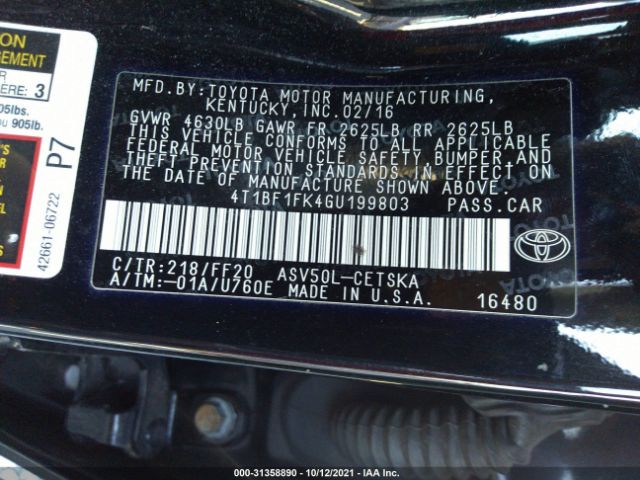 Photo 8 VIN: 4T1BF1FK4GU199803 - TOYOTA CAMRY 