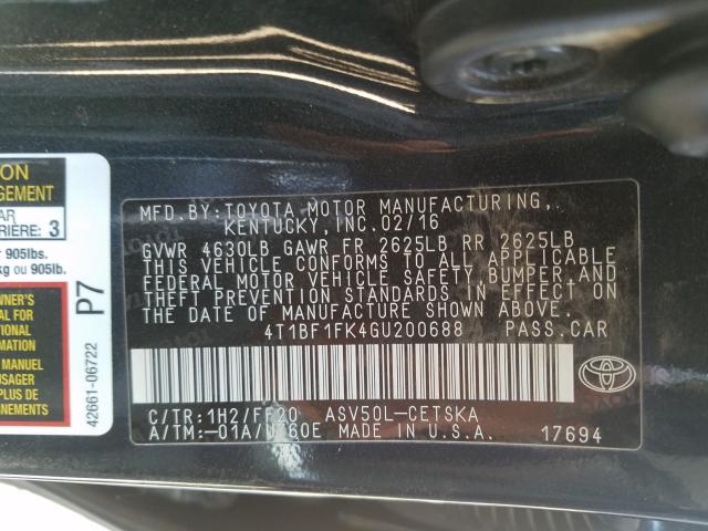 Photo 9 VIN: 4T1BF1FK4GU200688 - TOYOTA CAMRY LE 