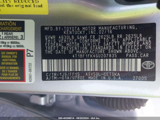 Photo 8 VIN: 4T1BF1FK4GU207835 - TOYOTA CAMRY 