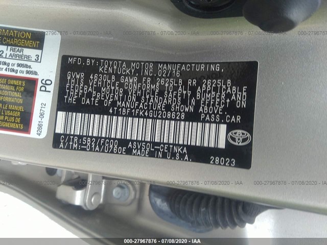 Photo 8 VIN: 4T1BF1FK4GU208628 - TOYOTA CAMRY 