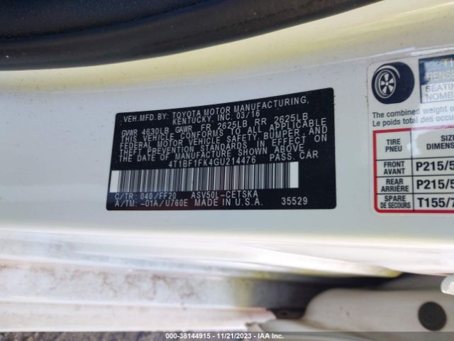 Photo 8 VIN: 4T1BF1FK4GU214476 - TOYOTA CAMRY 