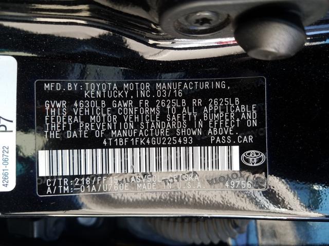 Photo 9 VIN: 4T1BF1FK4GU225493 - TOYOTA CAMRY LE 