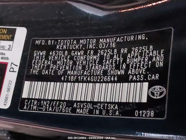 Photo 8 VIN: 4T1BF1FK4GU226644 - TOYOTA CAMRY 