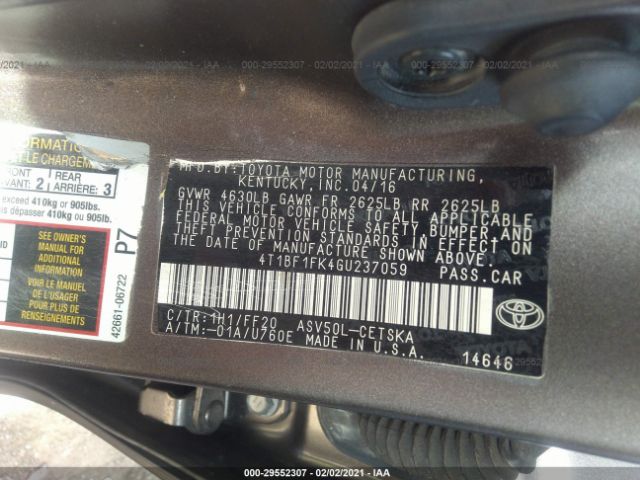 Photo 8 VIN: 4T1BF1FK4GU237059 - TOYOTA CAMRY 