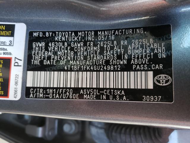 Photo 9 VIN: 4T1BF1FK4GU249812 - TOYOTA CAMRY LE 